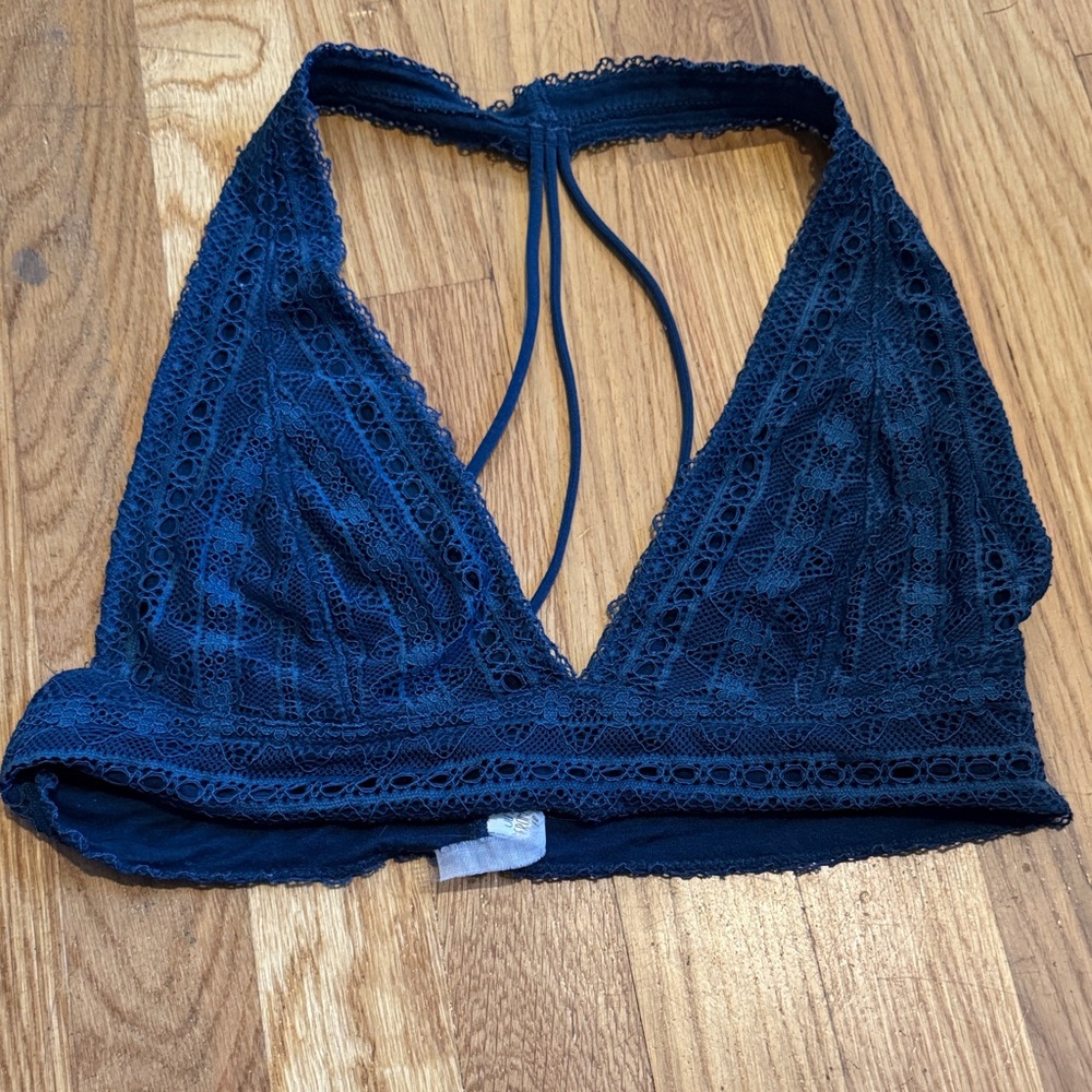 Lace Halter Bralette in Navy Blue